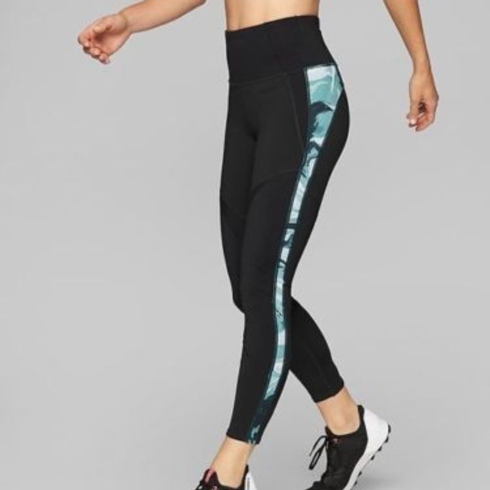 Athleta Marble Precision 7/8 Tight Abyss Black Legging Sz Medium